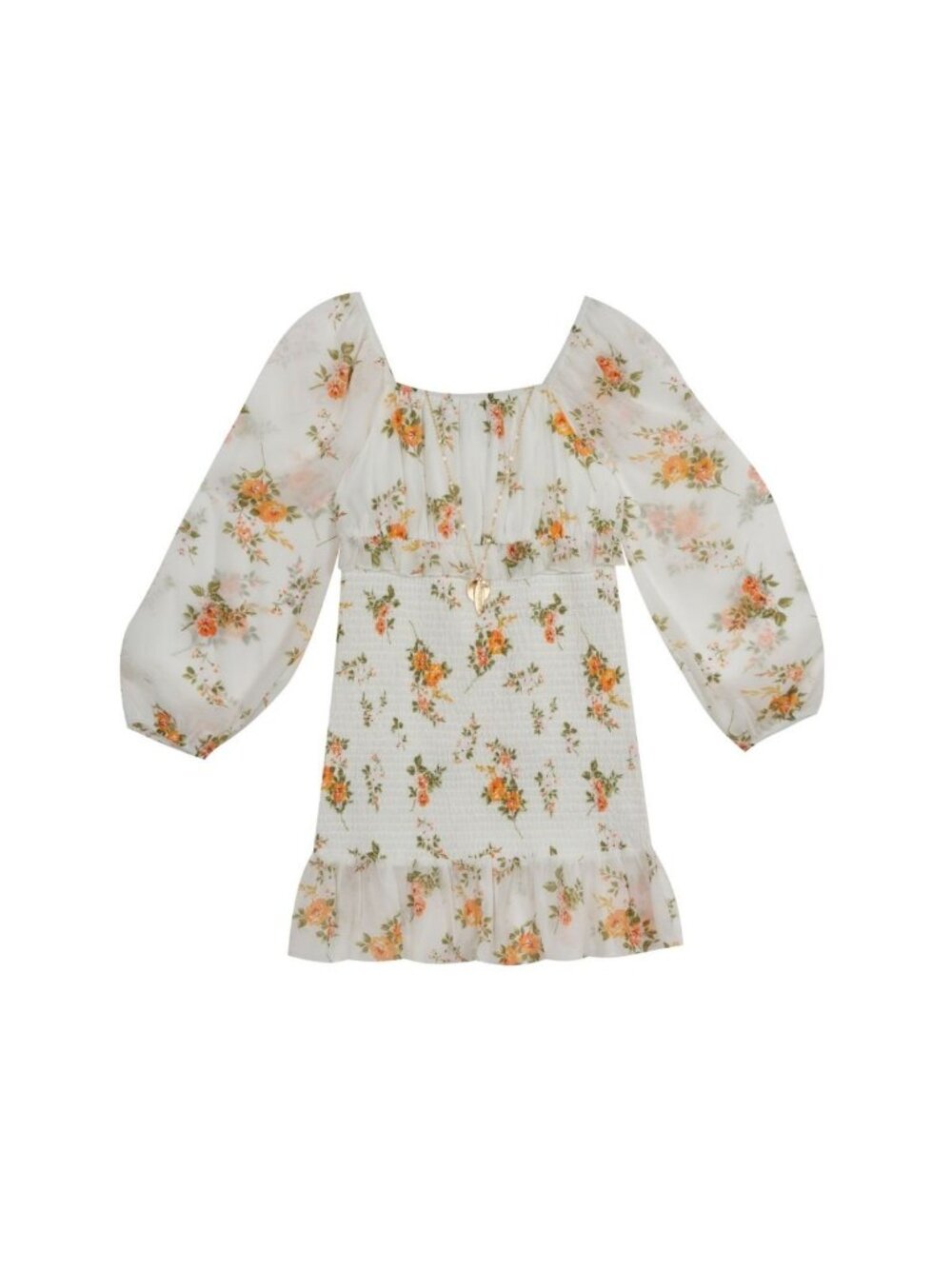 Rare Editions Girls Floral Printed Balloon Sleeve Dress Ivory Size 12 NWT